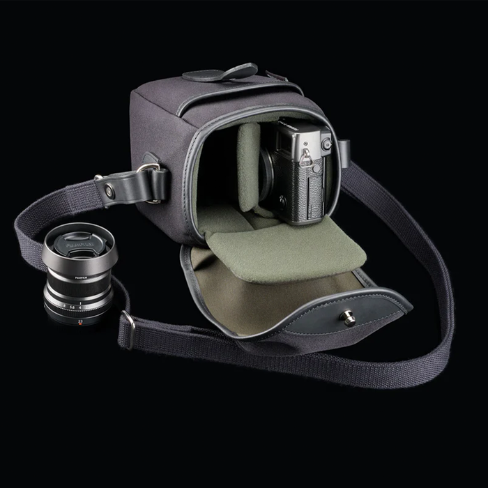 Billingham 72 Camera Bag, 1L - Black FibreNyte / Black Leather (Olive Lining)