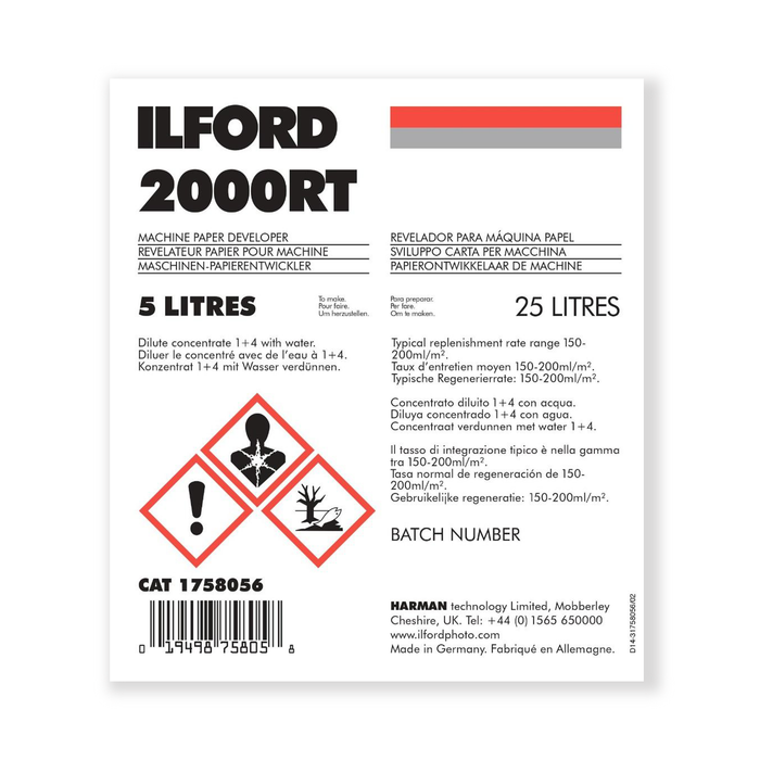 Ilford 2000 RT Liquid Concentrate Developer & Replenisher for Black & White Paper - 5 Liters