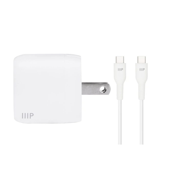 Monoprice iPad Pro Charging USB-C Cable & Mini Folding Wall Charger Bundle, 6ft (1.8m) - White