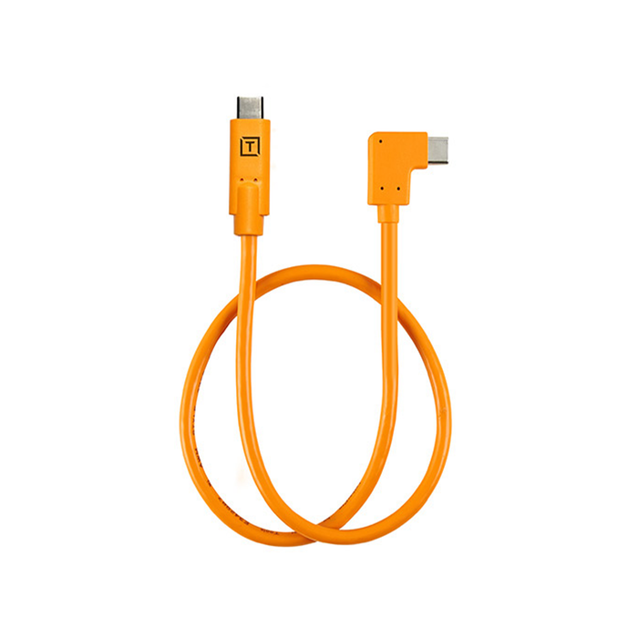 Tether Tools TetherPro USB-C to Right Angle USB-C Pigtail Cable, 20" (50cm) - High-Visibility Orange