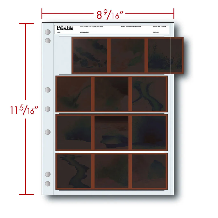 Print File 020-0190 Archival Storage Page for Negatives (120-4B), 6x6cm (120), 4-Strips of 3-Frames, Horizontal, (Binder Only) - 25 Pack