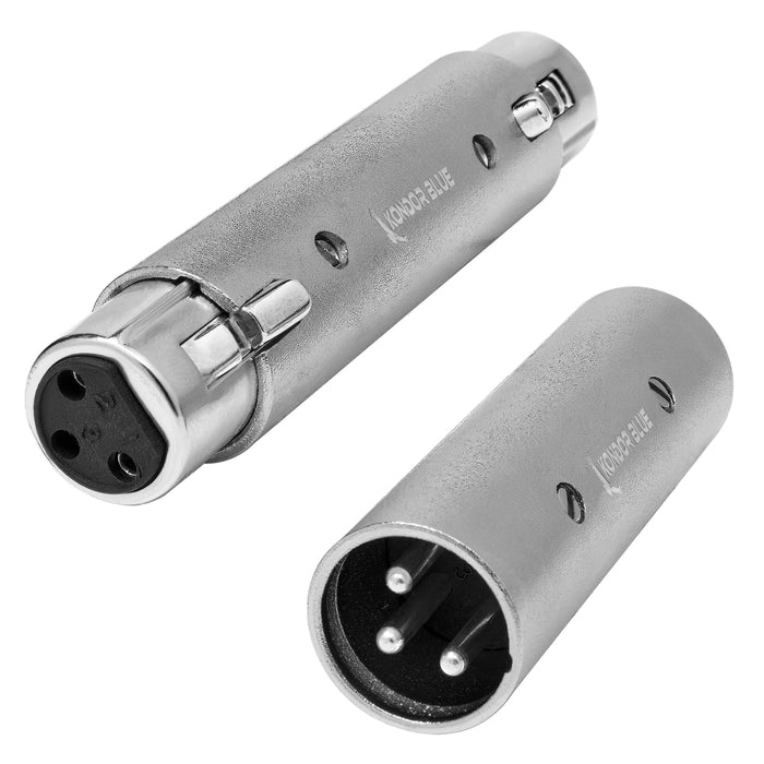 Kondor Blue 3-Pin XLR Adapter Set, Male to Male & Female to Female Adapters (2-Pack)