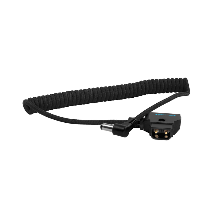 Kondor Blue D-Tap to DC Right Angle Coiled Cable for Canon C70/Atomos (5.5 x 2.5mm), 16 to 32" - Raven Black