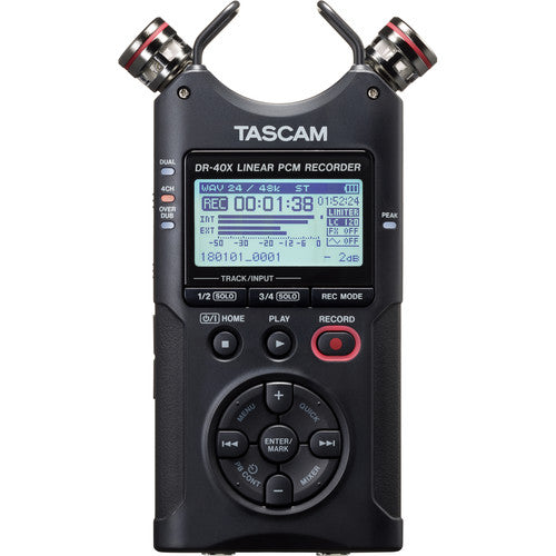Tascam DR-40X 4-Channel / 4-Track Portable Audio Recorder with Adjustable Stereo Microphone