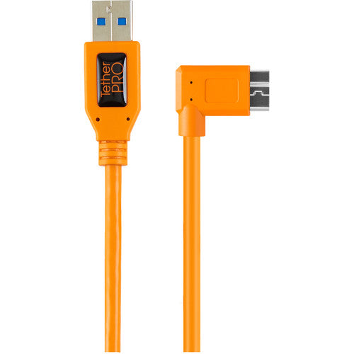 Tether Tools TetherPro USB to Micro-USB 3.0 Type B Male Cable, 15' - Orange, Right-Angle