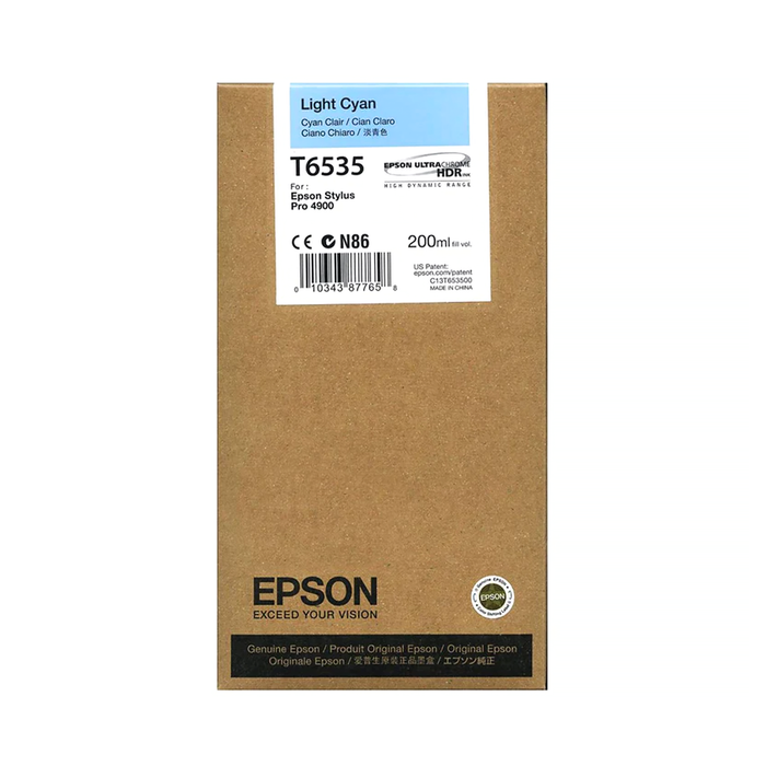 Epson T653500 UltraChrome HDR Light Cyan Ink Cartridge for Stylus Pro 4900 Printers - 200mL