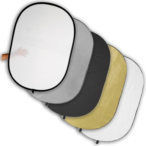 Fotodiox 5-in-1 Reflector Pro, Premium Grade Collapsible Disc - Soft Silver / Gold / Black / White / Diffuser, 48"x72"
