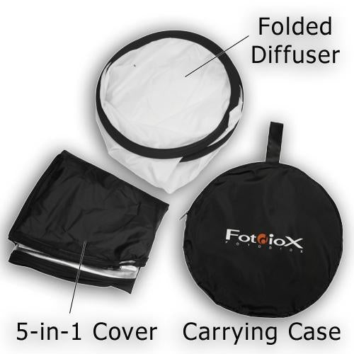 Fotodiox 5-in-1 Reflector Pro, Premium Grade Collapsible Disc - Soft Silver / Gold / Black / White / Diffuser, 42"