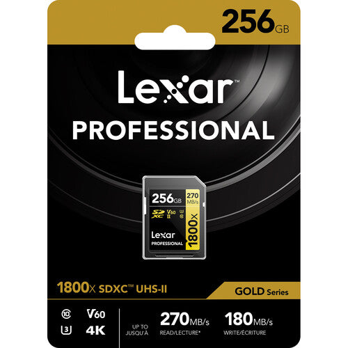 Lexar 256GB Professional 1800x SDXC UHS-II GOLD Series Memory Card