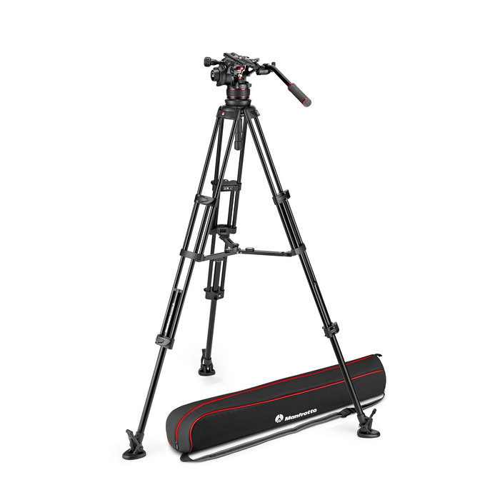 Manfrotto 612 Nitrotech Fluid Video Head and Aluminum Twin Leg Tripod with Middle Spreader