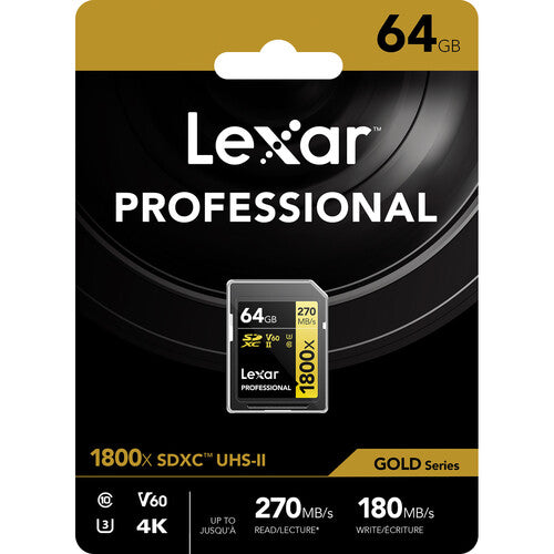 Lexar 64GB Professional 1800x SDXC UHS-II GOLD Series Memory Card