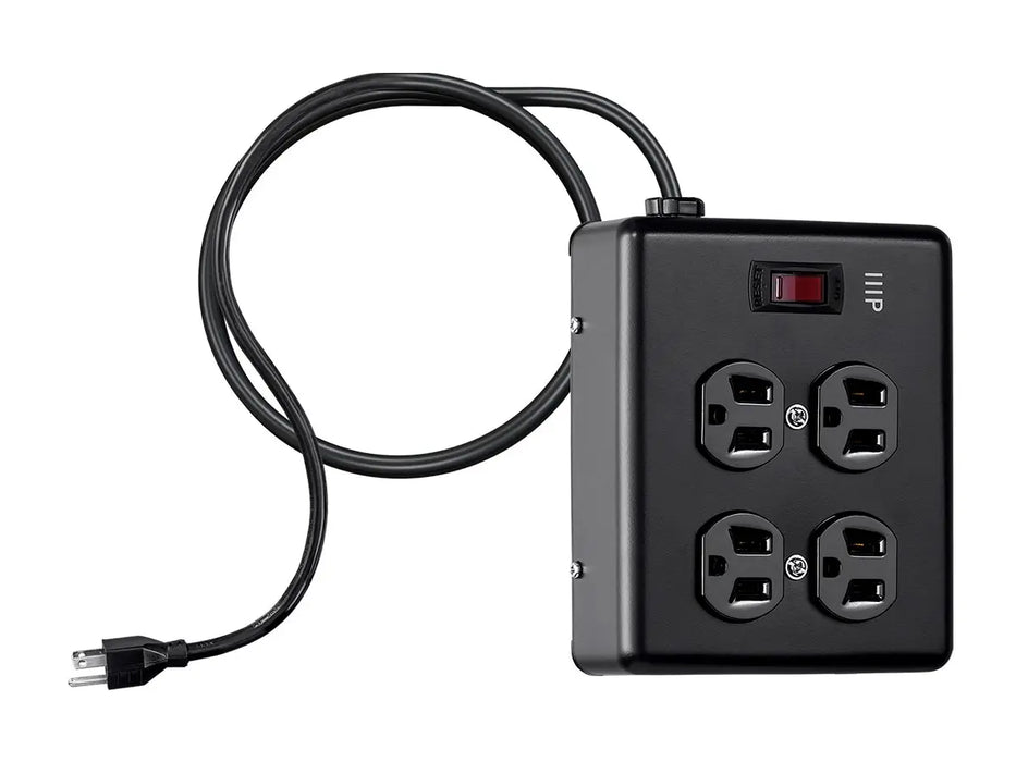 Monoprice Heavy Duty 4 Outlet Metal Surge Protector Power Box, 180 Joules with 6ft Cord - Black