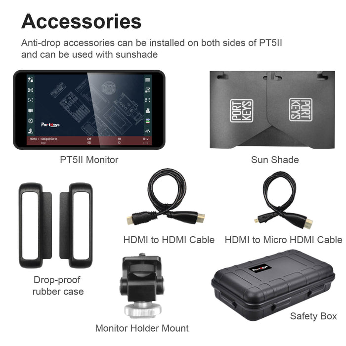 Portkeys PT5 II  5″ 4K HDMI Touchscreen Monitor with 3D LUT Support