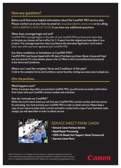 Canon CarePAK PRO 3 Year Protection Plan for EOS Cinema Cameras - $1,500-$1,999