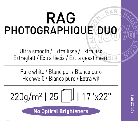 Canson Infinity Rag Photographique Duo, 17 x 22" - 25 Sheets