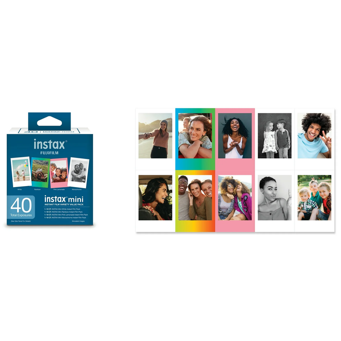 Fujifilm Instax Mini Instant Film Variety Multi-Pack - 40 Exposures (Rainbow, Pink Lemonade, Monochrome)