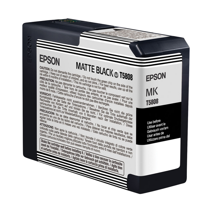 Epson T58080N UltraChrome K3 Matte Black Ink Cartridge for Stylus Pro 3800 and 3880 Printers - 80mL