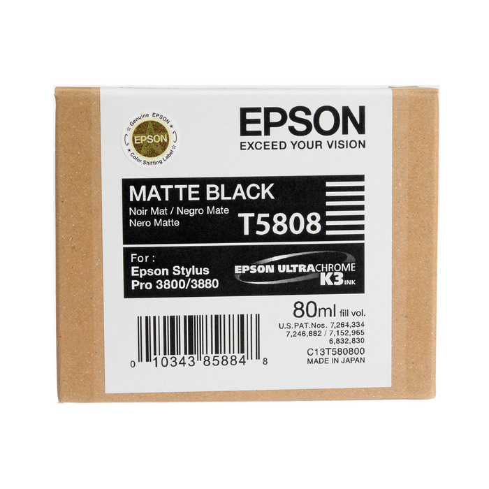 Epson T58080N UltraChrome K3 Matte Black Ink Cartridge for Stylus Pro 3800 and 3880 Printers - 80mL