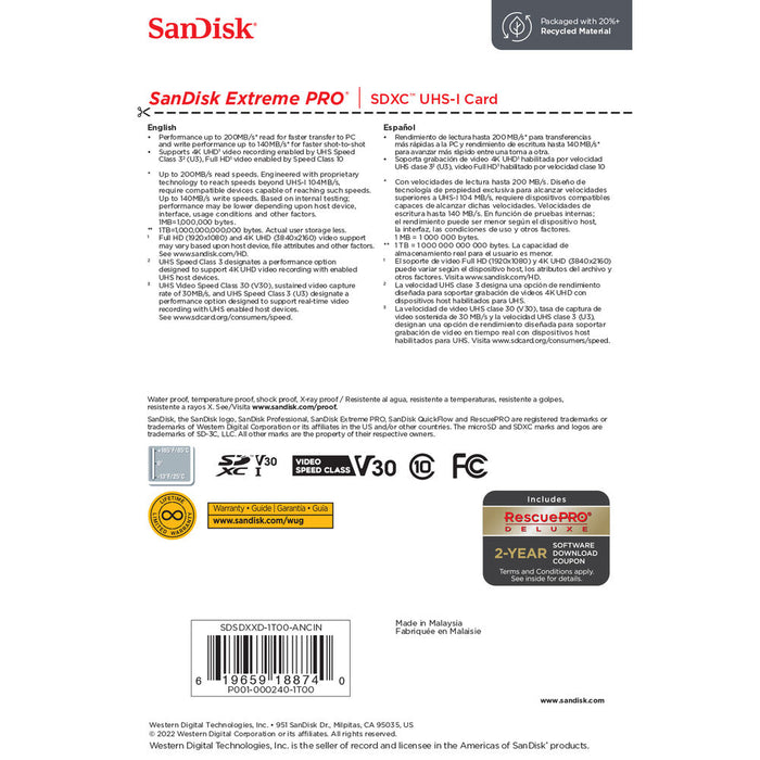 SanDisk 1TB Extreme Pro UHS-I SDXC Memory Card