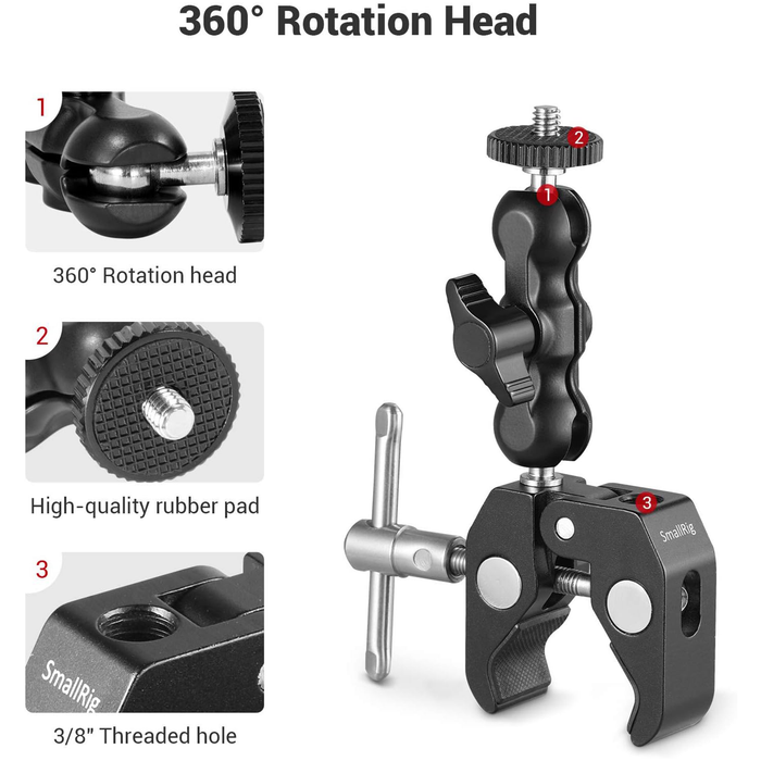 SmallRig Multifunctional Crab-Shaped Clamp with 3.5" Ball Head Magic Arm 2164