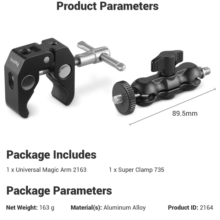 SmallRig Multifunctional Crab-Shaped Clamp with 3.5" Ball Head Magic Arm 2164