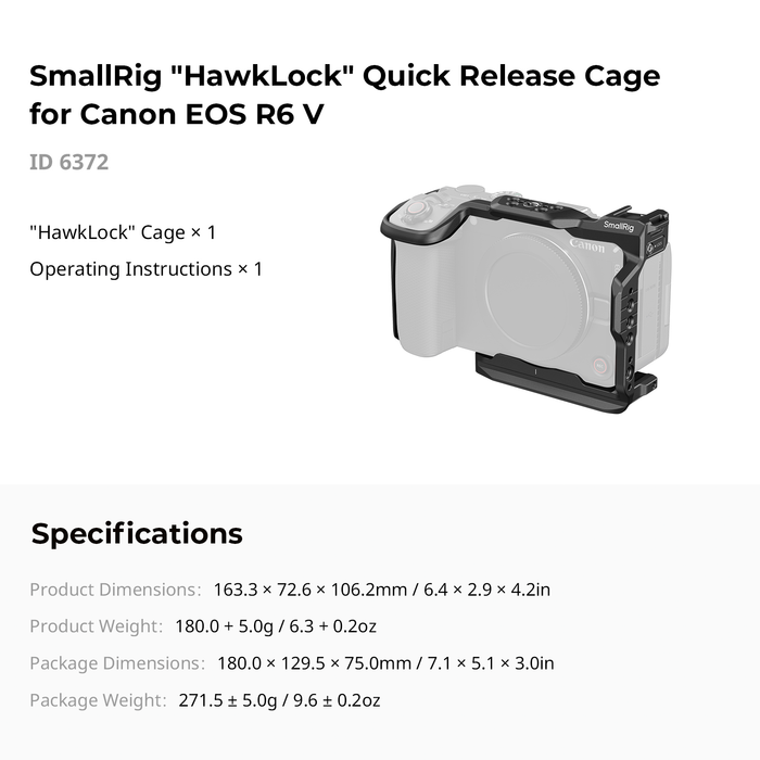 SmallRig HawkLock Quick Release Full Camera Cage Kit for Canon EOS R6 V 6372