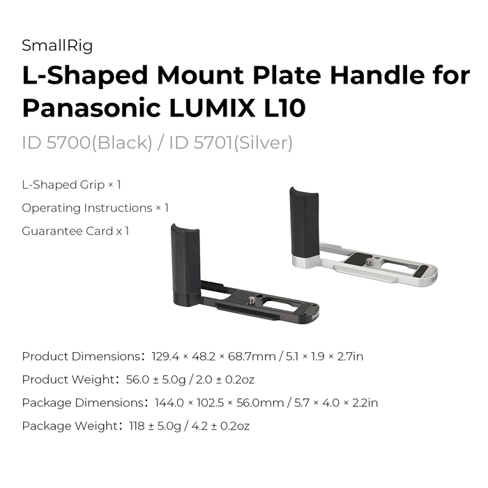 SmallRig L-Shaped Mount Plate with Silicone Handle for Panasonic LUMIX L10 5700 - Black