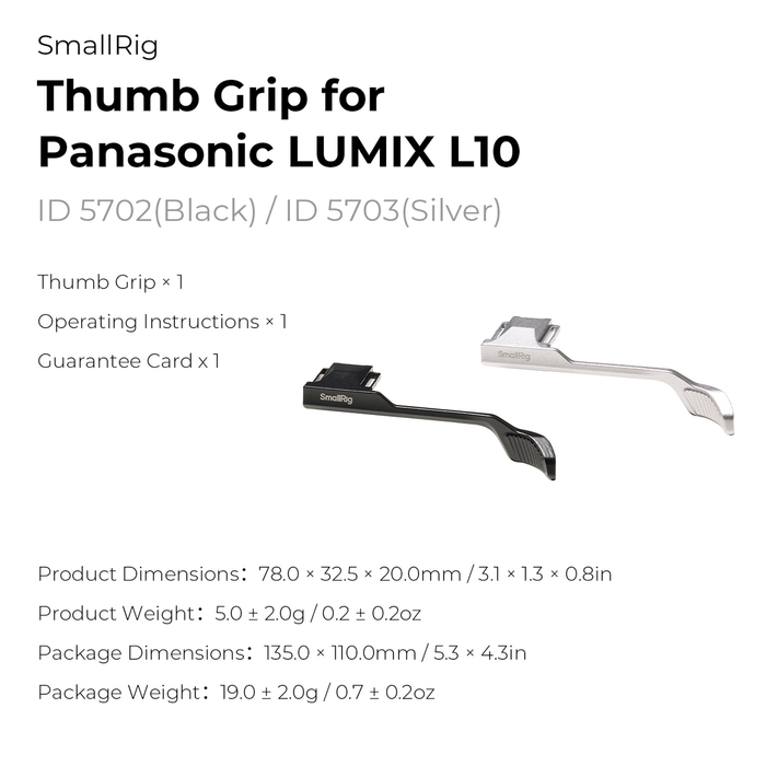 SmallRig Thumb Grip for Panasonic LUMIX L10 5703 - Silver