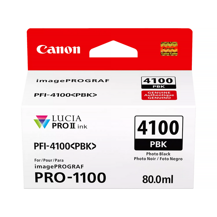 Canon PFI-4100 Photo Black Pigment Ink Cartridge for imagePROGRAF PRO-1100 Printer - 80mL