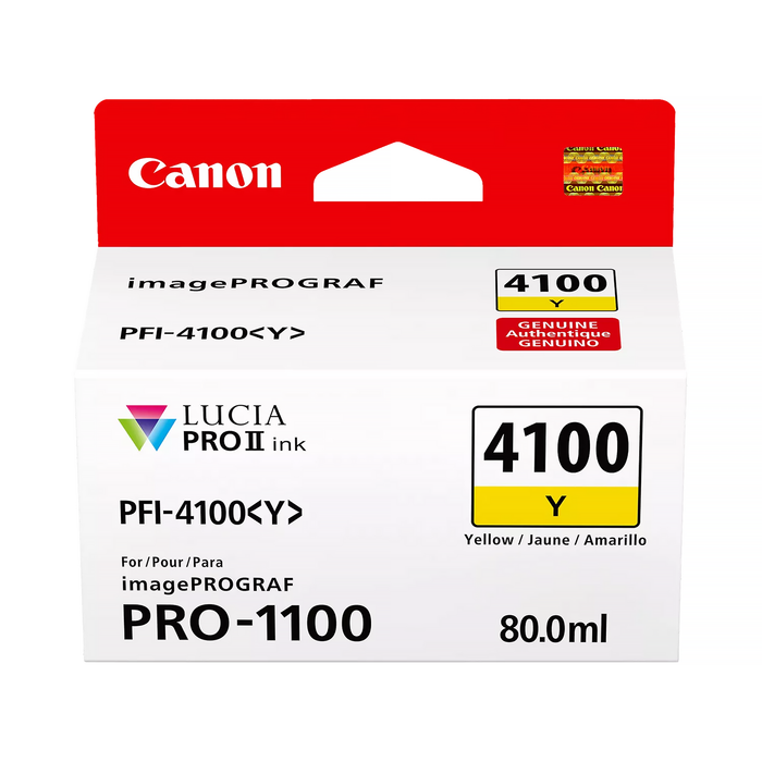 Canon PFI-4100 Yellow Pigment Ink Cartridge for imagePROGRAF PRO-1100 Printer - 80mL