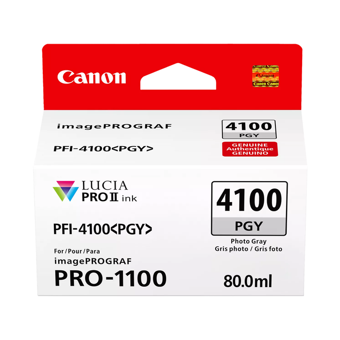 Canon PFI-4100 Photo Gray Pigment Ink Cartridge for imagePROGRAF PRO-1100 Printer - 80mL