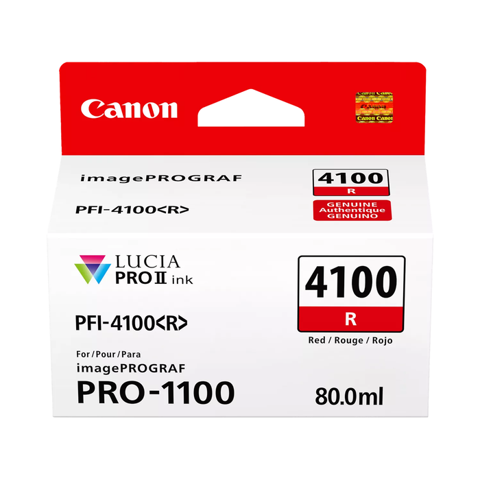 Canon PFI-4100 Red Pigment Ink Cartridge for imagePROGRAF PRO-1100 Printer - 80mL