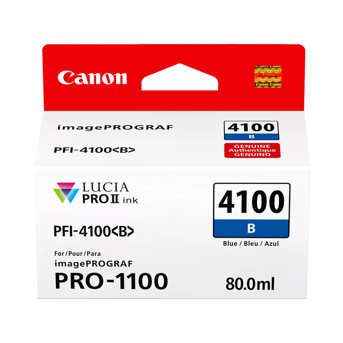Canon PFI-4100 Blue Pigment Ink Cartridge for imagePROGRAF PRO-1100 Printer - 80mL