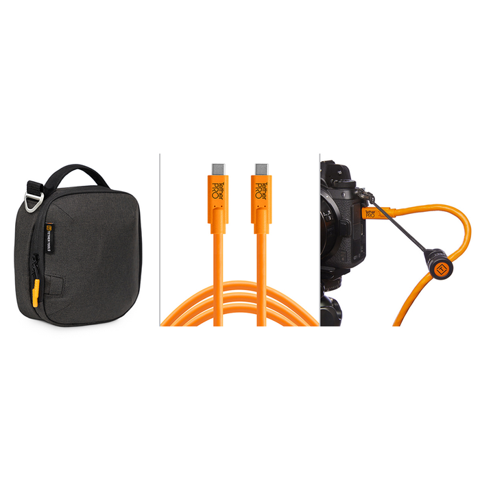 Tether Tools Starter Tethering Kit with Straight USB-C to USB-C 15’ (4.6m) High Visibility Orange Cable