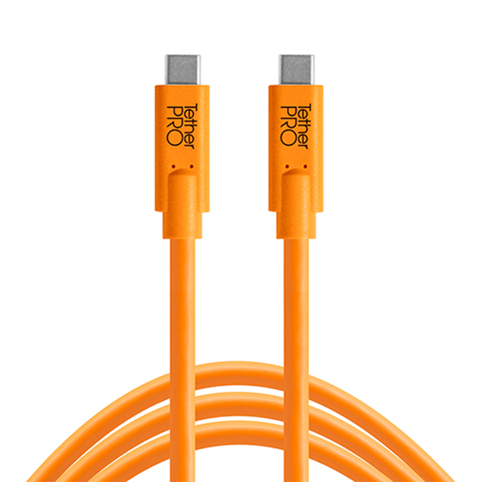 Tether Tools Starter Tethering Kit with Straight USB-C to USB-C 15’ (4.6m) High Visibility Orange Cable