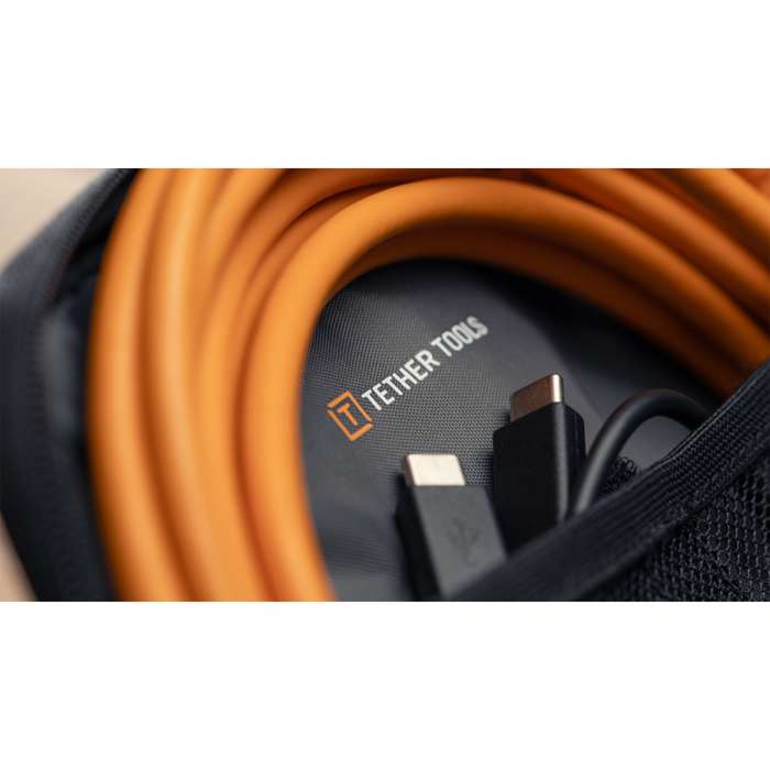 Tether Tools Starter Tethering Kit with Straight USB-C to USB-C 15’ (4.6m) High Visibility Orange Cable