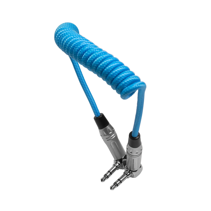 Kondor Blue Coiled 3.5mm to 3.5mm Right Angle TRS Stereo Audio Cable, 12-24" - Kondor Blue