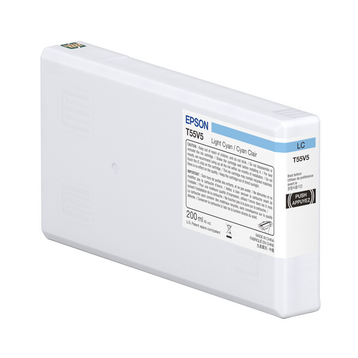 Epson T55V500 UltraChrome PRO10 Light Cyan Ink Cartridge for SureColor P5370 Printer - 200mL