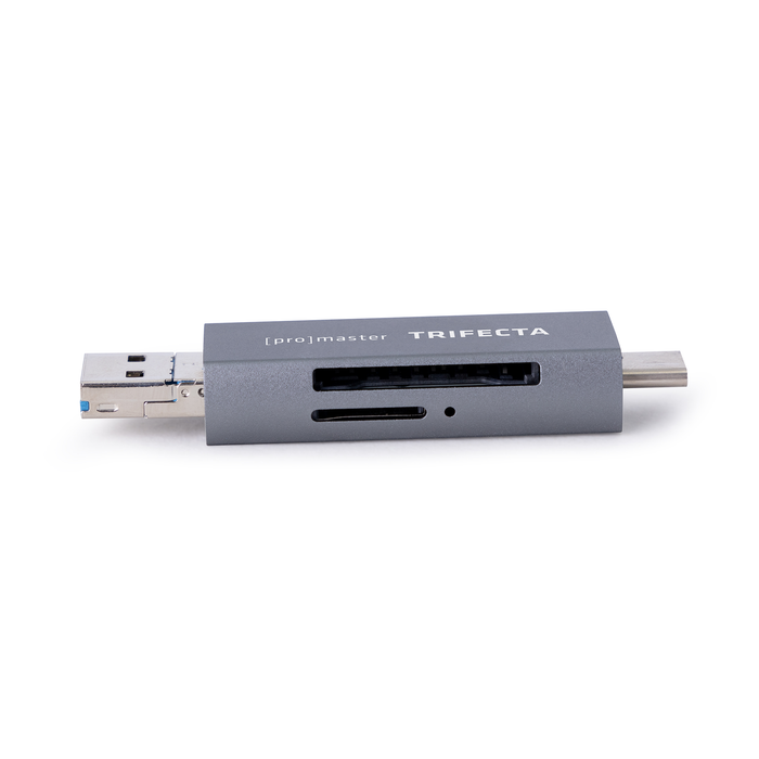 ProMaster Trifecta UHS-I SD & Micro SD Card Reader with USB-C, USB-A & USB Micro-B Connectors
