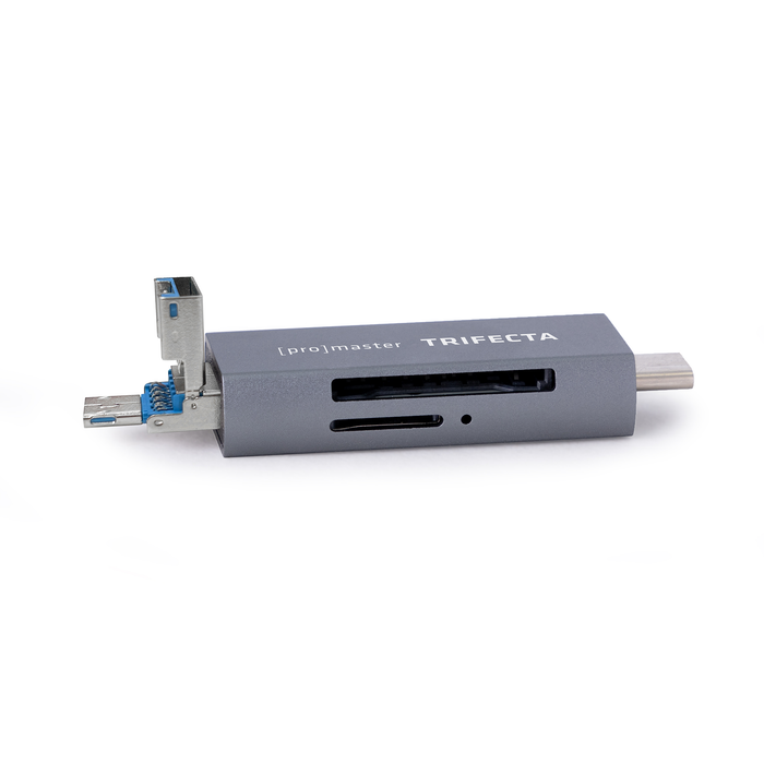ProMaster Trifecta UHS-I SD & Micro SD Card Reader with USB-C, USB-A & USB Micro-B Connectors