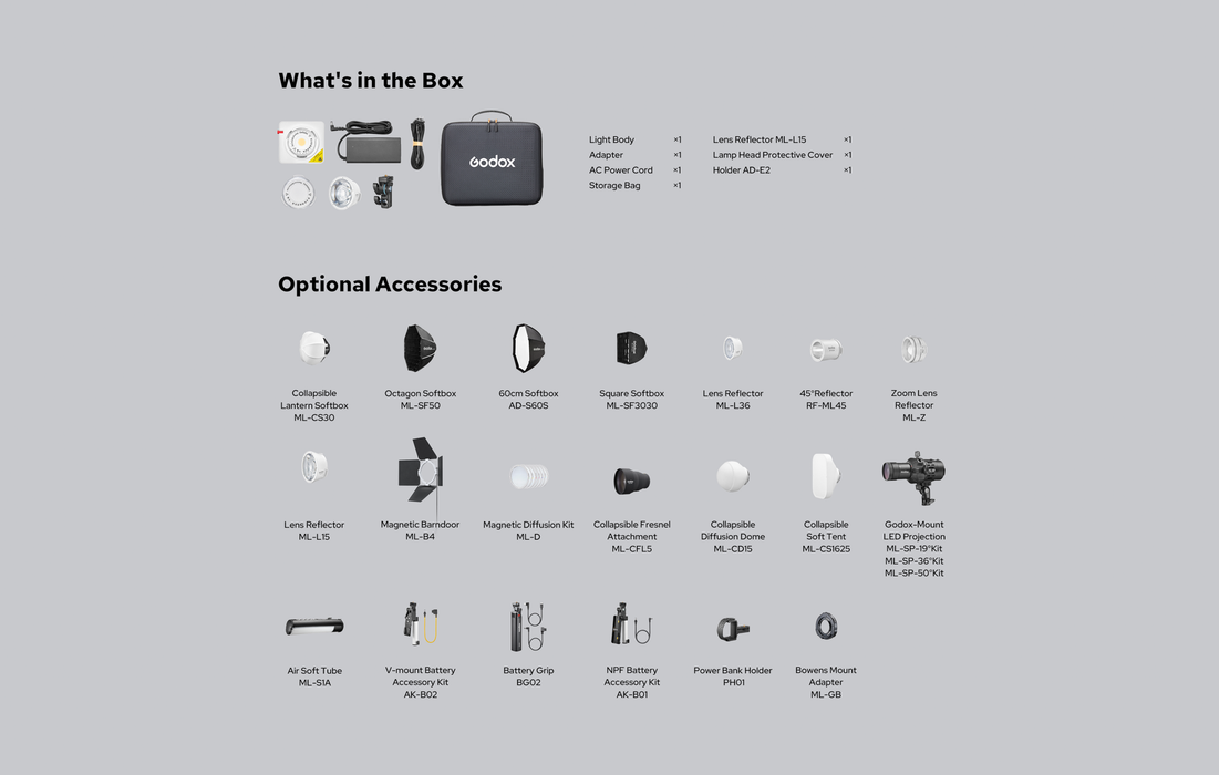 Godox ML100R RGB Portable LED Light Kit with 36 Lens & Battery Grip