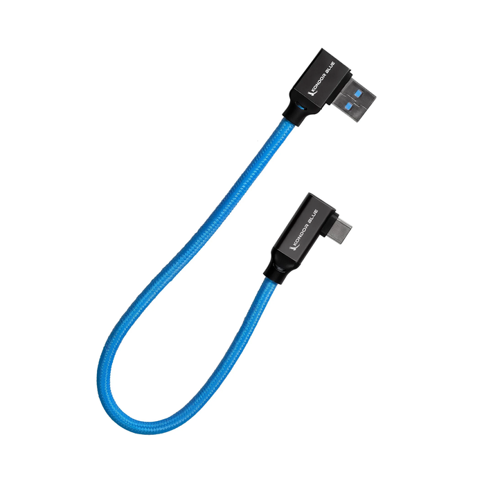Kondor Blue 12” USB-C to USB-A Right Angle to Right Angle Braided Cable - Kondor Blue
