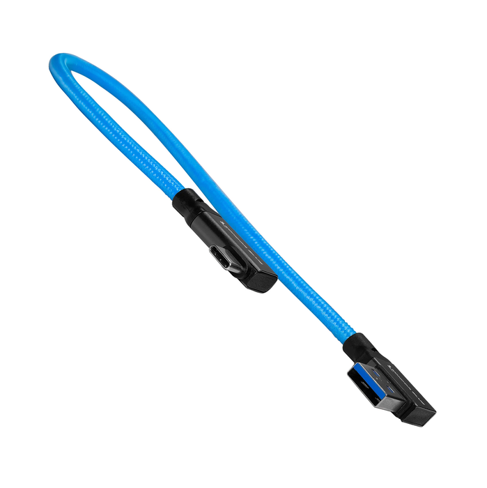 Kondor Blue 12” USB-C to USB-A Right Angle to Right Angle Braided Cable - Kondor Blue