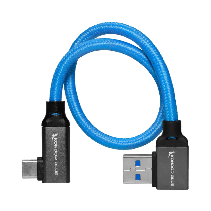 Kondor Blue 12” USB-C to USB-A Right Angle to Right Angle Braided Cable - Kondor Blue