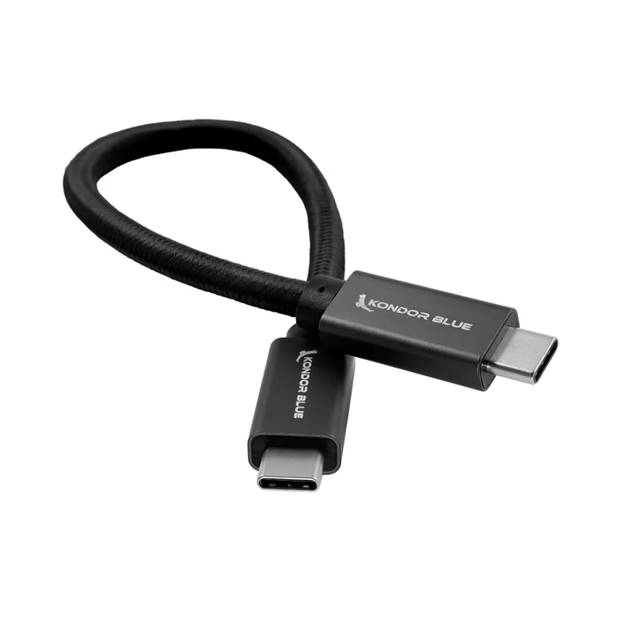 Kondor Blue 8.5" USB-C to USB-C Cable for SSD Recording & Charging, 8K Data & Power Delivery - Raven Black