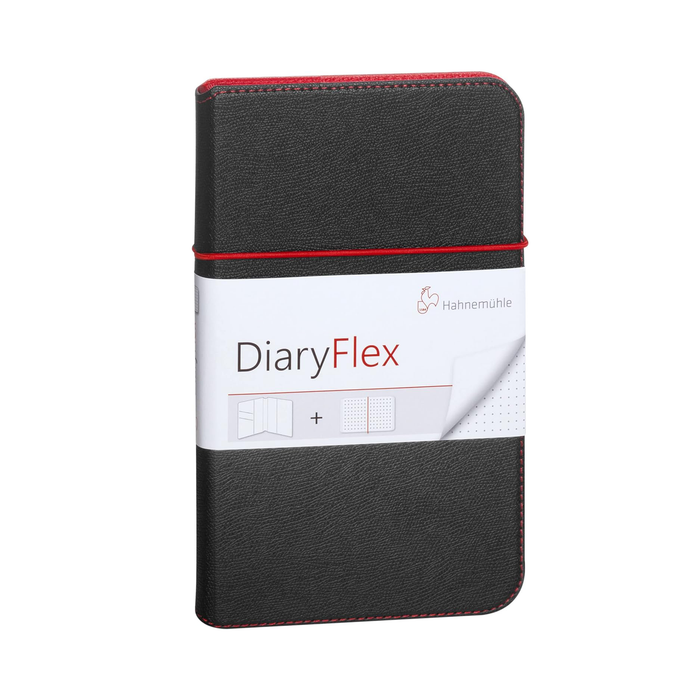 Hahnemühle DiaryFlex Notebook with Dotted Pages, 100gsm, 4.5" x 7.5" Portrait, 80 Sheets (160 Pages) - Red Interior with Black Cover