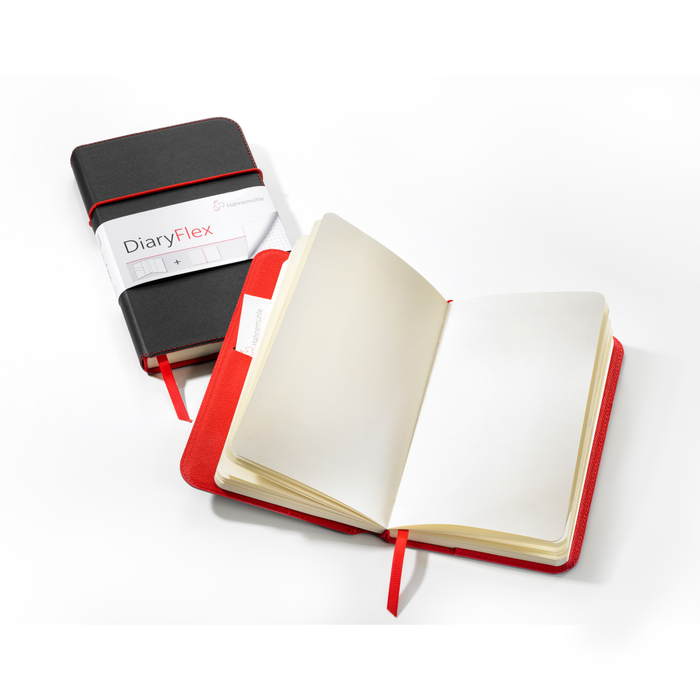 Hahnemühle DiaryFlex Notebook with Ruled Pages, 100gsm, 4.5" x 7.5" Portrait, 80 Sheets (160 Pages) - Red Interior with Black Cover