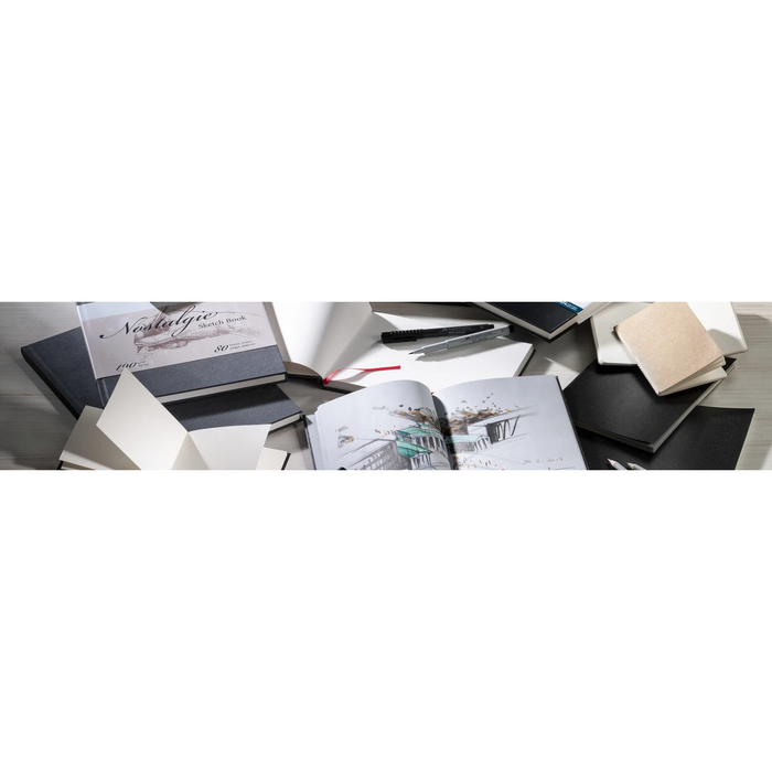 Hahnemühle DiaryFlex Notebook with Ruled Pages, 100gsm, 4.5" x 7.5" Portrait, 80 Sheets (160 Pages) - Red Interior with Black Cover