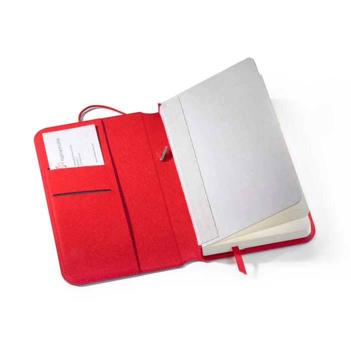 Hahnemühle DiaryFlex Notebook with Dotted Pages, 100gsm, 4.5" x 7.5" Portrait, 80 Sheets (160 Pages) - Red Interior with Black Cover