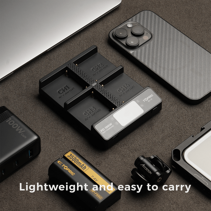 Accsoon TopRig 100W 4-Bay NP-F Fast Charger Kit with 100W PD Cable & 100W Power Adapter